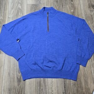 Orvis Heather Blue Mens XL 100% Merino Wool 1/4 Zip Stretch Trout Bum Sweater